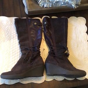 BearTraps Stunning Boho mixed suede & fabric tall wedge boots + tassel detail